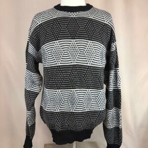 Vintage 90s Mens (M) UNGARO Wool Knit Sweater Geo Texture Ski Cabin Hong Kong